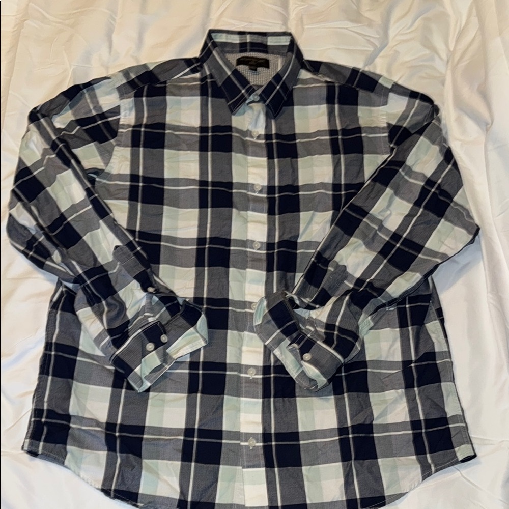 Banana Republic Navy, White & light green Plaid Shirt